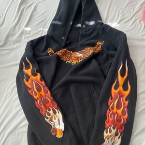 Black Hoodie with Flame Graphics